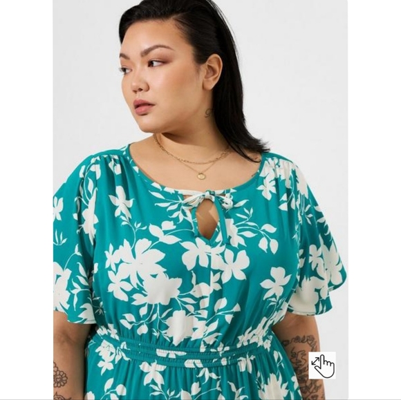 NWT Torrid Tea Length Studio Crepe de Chine Tie Neck Tiered Dress Size 2 - Picture 3 of 10